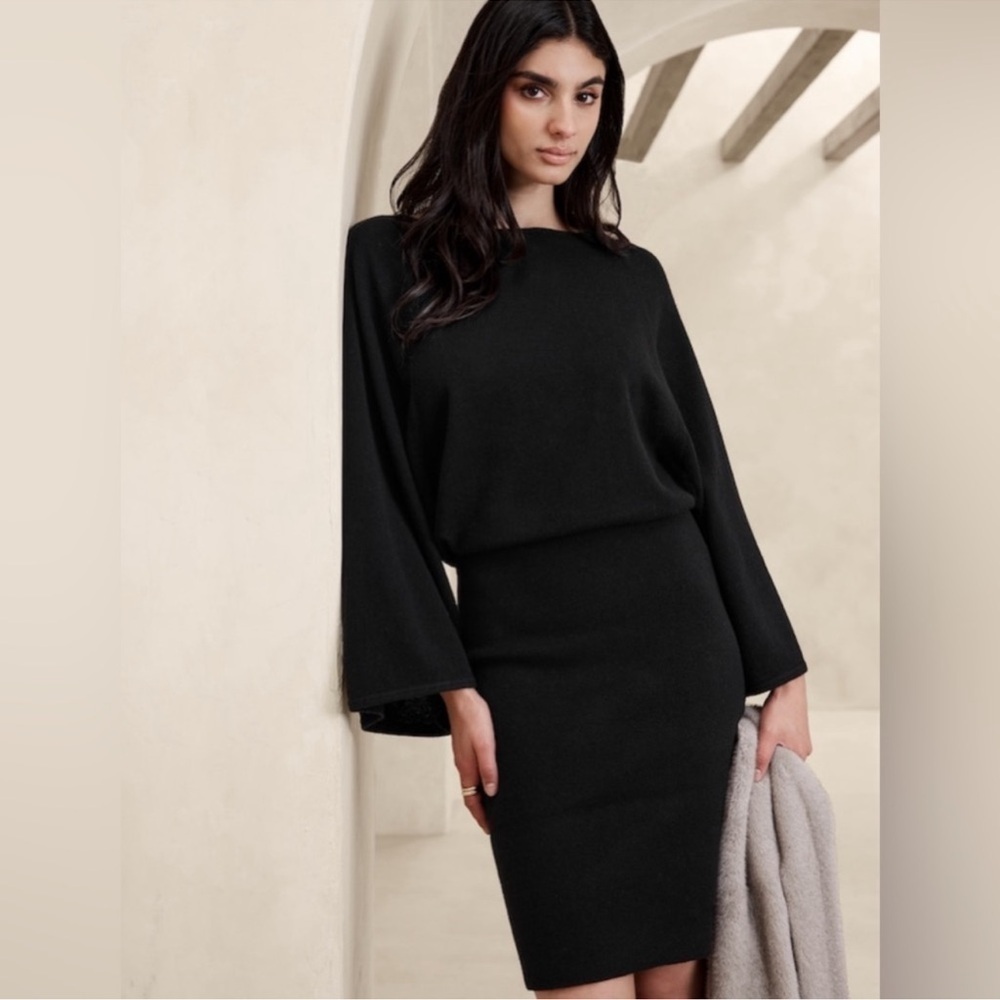 NWT! Banana Republic Black Bethel Merino-Cashmere Sweater Dress - 817321 🌅4️⃣